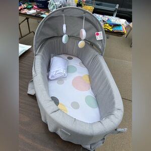 Gray Baby Bassinet with Canopy and Mobile
